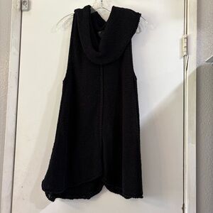 Pure Handknit Long Line Crocheted Vest Sweater Cover Up Black Lagenlook Baggy